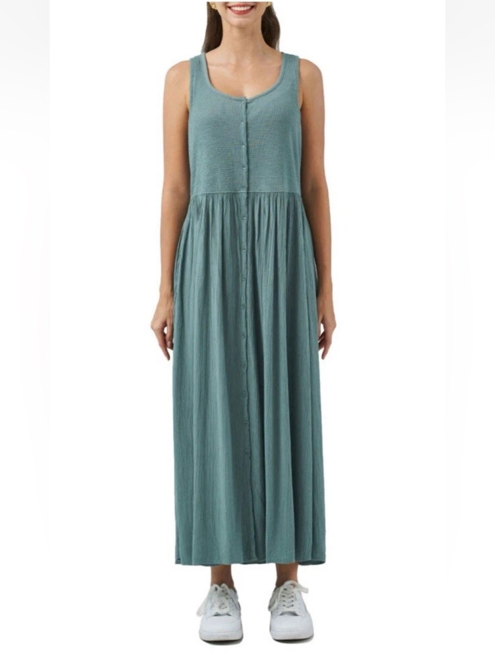 FRYE Women's Teal Button Front Tiered Midi Dress Size XS Coastal Boho